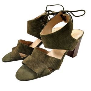 Franco Sarto L- Gem Size 9.5 Olive Green Suede Dress Sandals Stacked Heels